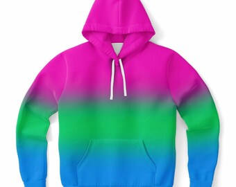 Sudadera con capucha ombré de orgullo polisexual: sudadera de calle con degradado de bandera polirromántica de género neutro