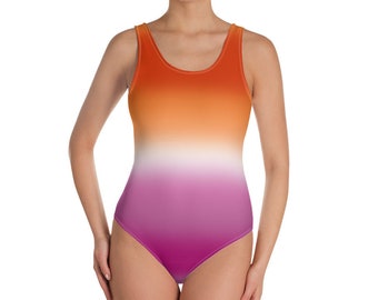 Lesbian Pride Ombre Open-back Swimsuit | Subtle Sunset Lesbian Gradient One-piece Backless Swimsuit | Inclusive LGBTQIA+ PRIDE MODE Swimwear