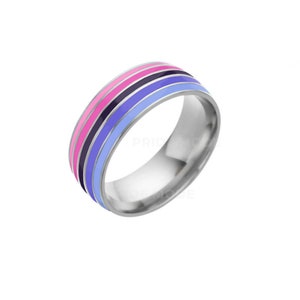 Omnisexuell Pride-ring | Omniromantisk flaggrandig könsneutral rostfritt stålring 6 mm | Subtila HBTQIA+ Pride-smycken från PRIDE MODE