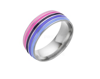 Anillo del Orgullo Omnisexual / Raya de Bandera Omniromántica Banda de Anillo de Acero Inoxidable Neutral de Género 6 mm / Joyería Sutil del Orgullo LGBTQIA+ por PRIDE MODE