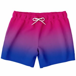 Bi Pride Ombre Swim Shorts with Pockets | Subtle Bisexual Biromantic Pride Gradient Beachwear | Inclusive Gender-Neutral PRIDE MODE Swimwear