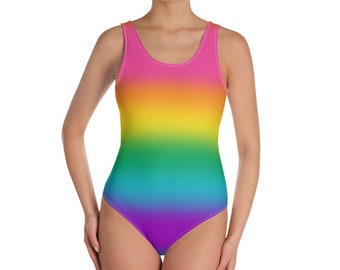 Bright Rainbow Ombre Pride Open-back Swimsuit | Subtle LGBTQIA+ Pride Gradient One-piece Backless Swimsuit | Inclusive PRIDE MODE Swimwear