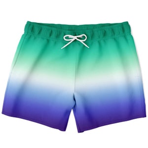 Gay MLM Vincian Pride Ombre Swim Shorts with Pockets & Mesh Lining | Subtle Gay Pride Gradient Beachwear | Inclusive PRIDE MODE Swimwear
