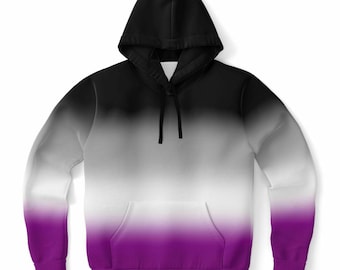 Sudadera con capucha ombré del orgullo asexual: sudadera urbana con degradado y bandera del espectro asexual.