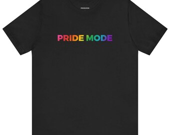 Camiseta con logo degradado de arcoíris brillante PRIDE MODE / Camisetas y tops suaves unisex únicos con degradado de orgullo LGBTQIA+ inclusivos