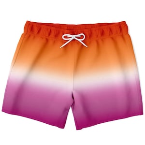 Lesbian Pride Ombre Swim Shorts with Pockets | Subtle Pride Gradient Beachwear | Inclusive Gender-Neutral PRIDE MODE Swimwear