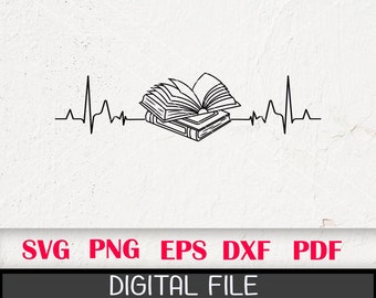 Heartbeat Books SVG: Reading Lover Design (Digital Download)