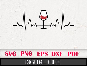 Copo de Vinho Heartbeat SVG: Arquivo de Corte de Bebidas (Download Digital)