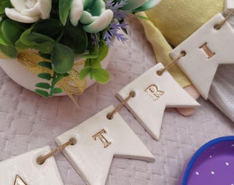 Personalized Ceramic Name Bunting: Handmade Nursery Decor