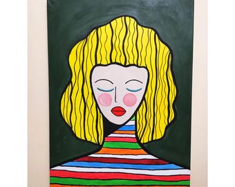Abstract Woman Acrylic Painting: Large Faceless Portrait Canvas Art