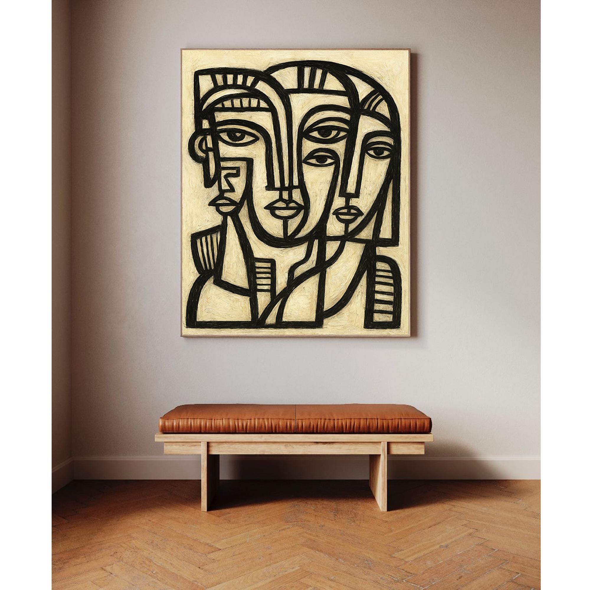 オリジナル抽象アクリル画：人物シルエットキャンバスアート - Etsy 日本