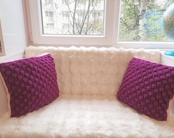 Funda de almohada de lana trenzada tejida a mano, color morado, para decoración del hogar