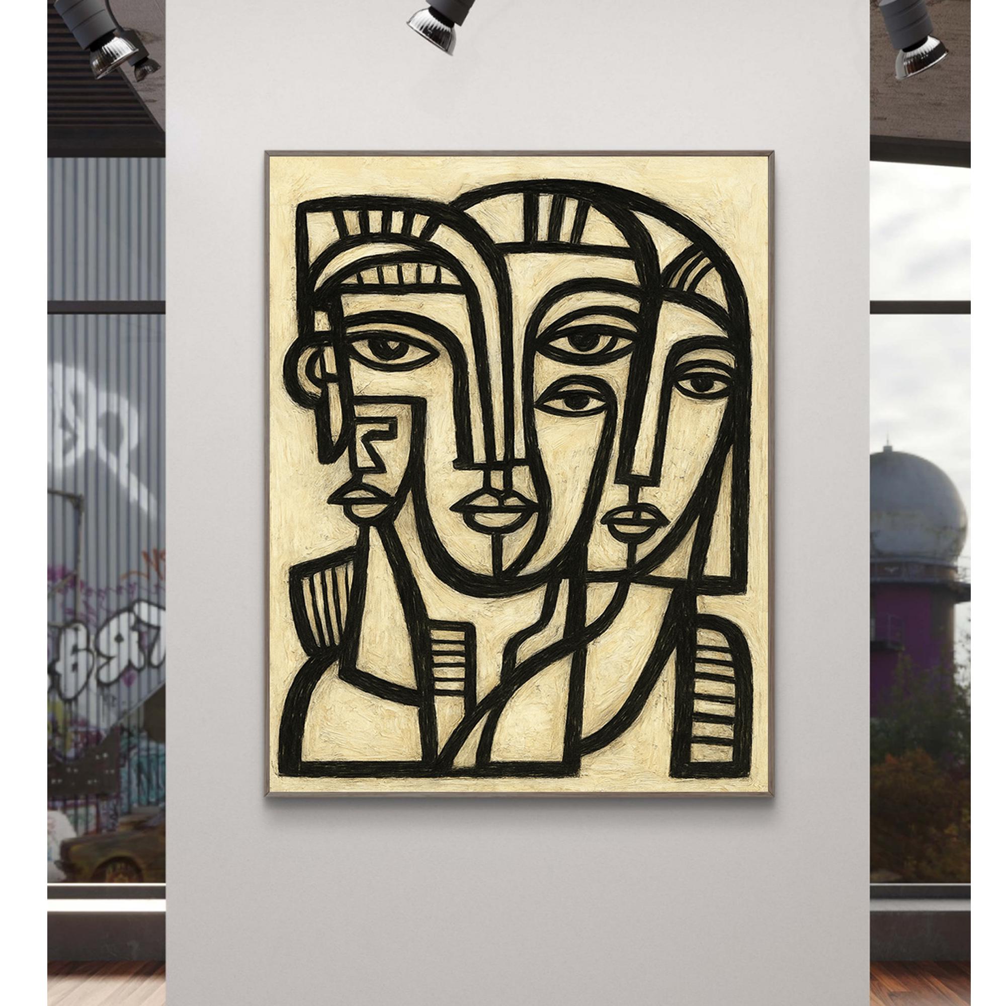 オリジナル抽象アクリル画：人物シルエットキャンバスアート - Etsy 日本