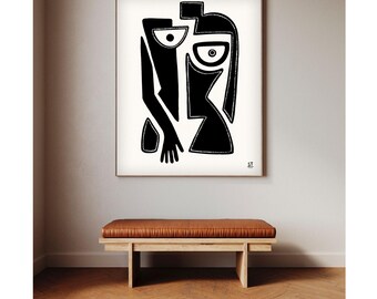 Abstract Woman Acrylic Painting, Black and White Silhouette Art