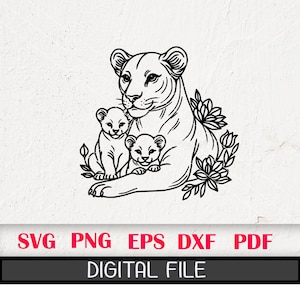 Floral Lioness and Cubs SVG: Wild Animal Shirt Cut File (Digital Download)