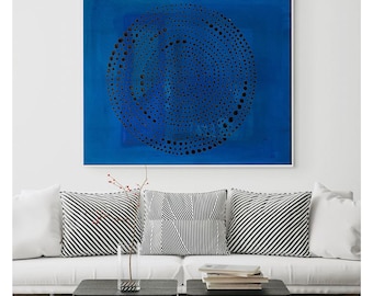Original Navy Blue Abstract Canvas Art: Large Modern Painting