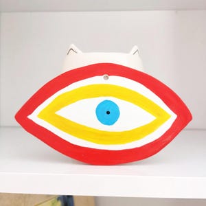 Decorazioni da parete in ceramica con occhio malvagio, graziose decorazioni da parete a forma di occhio, ornamenti con occhio, decorazioni da parete in argilla, occhio in ceramica fatto a mano, decorazioni minimaliste con occhio.