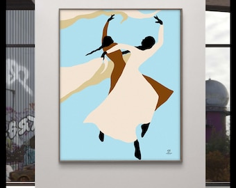 Pintura acrílica abstracta original sobre lienzo: silueta de mujer bailando