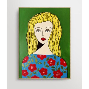 Abstract Woman Face Painting: Original Floral Figurative Canvas Art