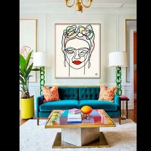 Large Acrylic Painting on Canvas Woman Faces Art, Black and white Abstract Paiting on Canvas Original Hand painted wall art &quot;Frida&quot;