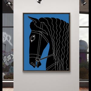 Abstract Black Horse painting on Canvas, Large Original Horse Canvas Wall Art, Modern Animal Painting for Living Room Bedroom
