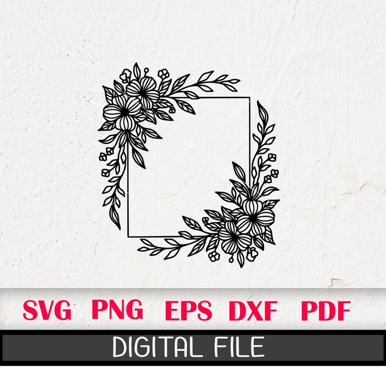Floral Frame SVG, Floral Frame Cut File, Rectangle Flower Frame, Floral ...