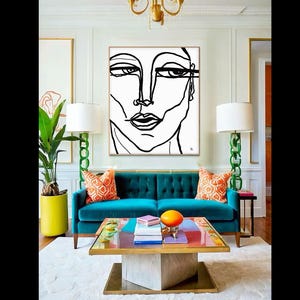 Original Abstract Face Painting: Black and White Acrylic Canvas Art