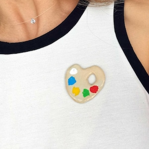 Handmade Ceramic Artist Palette Brooch: Hand-Painted Colorful Pin
