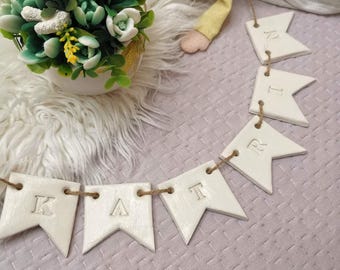 Personalized Ceramic Name Bunting: Boho Nursery Decor, Handmade Clay Letters