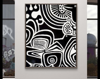 Large Abstract Acrylic Painting On Canvas: Mid-Century Modernist Wall Art "Corvo"