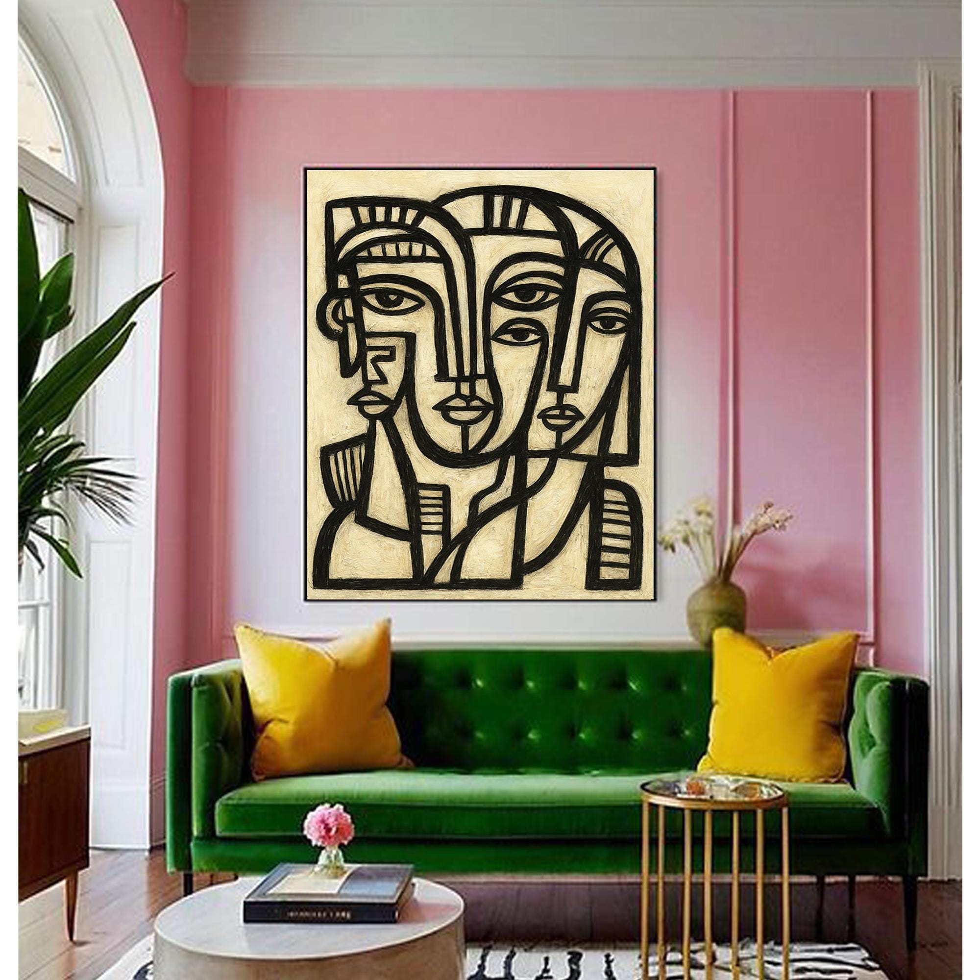 オリジナル抽象アクリル画：人物シルエットキャンバスアート - Etsy 日本