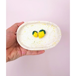 Handmade Ceramic Lemon Jewelry Dish: Small Trinket Bowl