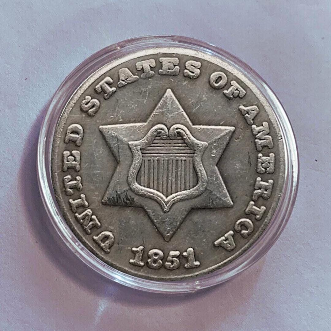 ✓3セント銀貨 アメリカ シルバーコイン 1851年 前期デザイン type1 