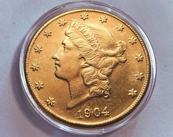 1904 Liberty Head Gold-Plated US 20 Dollar Coin, Replica