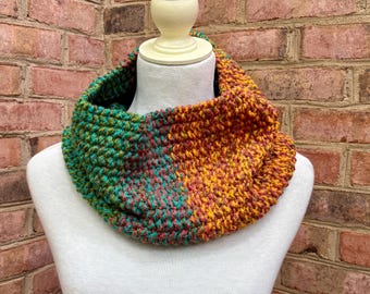 Cadeau écharpe arc-en-ciel multicolore tricoté à la main pour elle, vert sarcelle, rouge orange doré