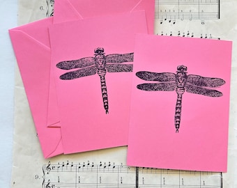Dragonfly Flat Cards - Set of 2, Pen Pals, Hand Printed, Gift, Vintage