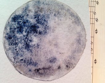 La Luna - Original Art Print, 3x4, Mini Art, Project Life, Planners, Moon Art