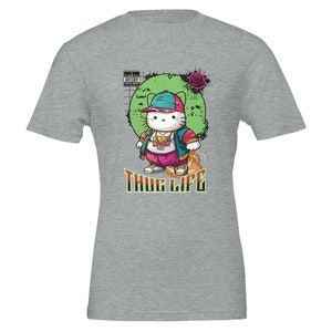 Thug Life Kitty Cat Kawaii Hello Kitty Premium uniseks T-shirt met ronde hals | Bella + canvas 3001 afbeelding 3