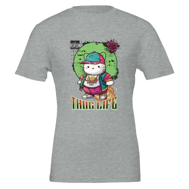 Thug Life Kitty Cat Kawaii Hello Kitty Premium uniseks T-shirt met ronde hals | Bella + canvas 3001 afbeelding 3
