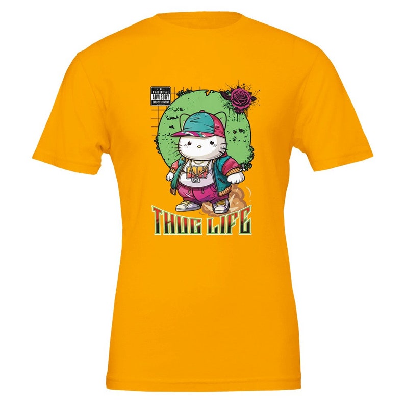 Thug Life Kitty Cat Kawaii Hello Kitty Premium uniseks T-shirt met ronde hals | Bella + canvas 3001 afbeelding 5