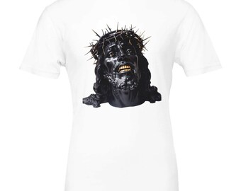 Premium uniseks T-shirt met ronde hals Black Jesus Gold Teeth Smile | Bella + canvas 3001