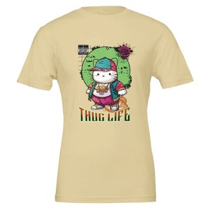 Thug Life Kitty Cat Kawaii Hello Kitty Premium uniseks T-shirt met ronde hals | Bella + canvas 3001 Natural