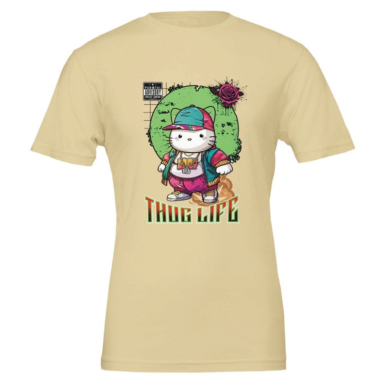 Thug Life Kitty Cat Kawaii Hello Kitty Premium uniseks T-shirt met ronde hals | Bella + canvas 3001 Natural