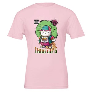Thug Life Kitty Cat Kawaii Hello Kitty Premium uniseks T-shirt met ronde hals | Bella + canvas 3001 afbeelding 2