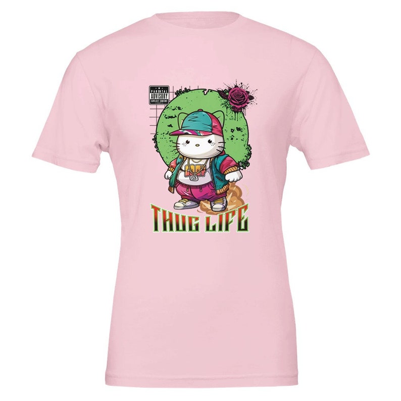 Thug Life Kitty Cat Kawaii Hello Kitty Premium uniseks T-shirt met ronde hals | Bella + canvas 3001 afbeelding 2