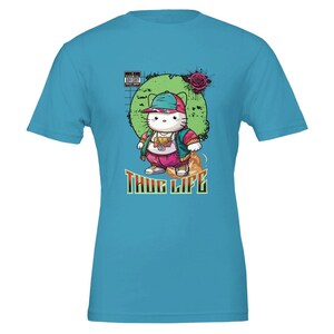 Thug Life Kitty Cat Kawaii Hello Kitty Premium uniseks T-shirt met ronde hals | Bella + canvas 3001 Aqua