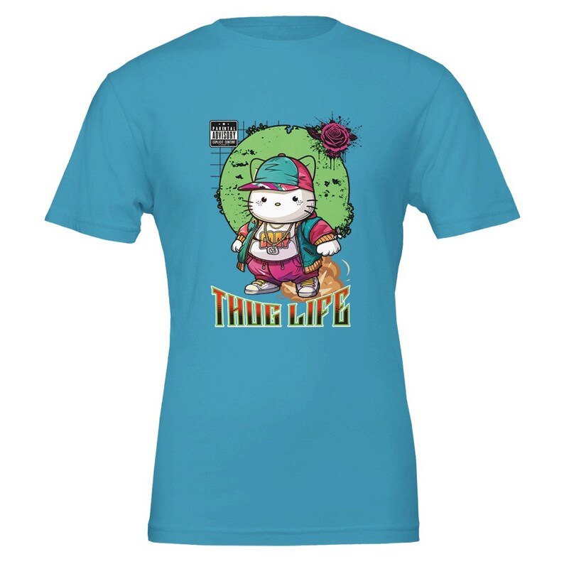 Thug Life Kitty Cat Kawaii Hello Kitty Premium uniseks T-shirt met ronde hals | Bella + canvas 3001 Aqua