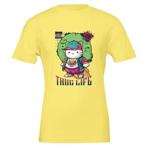 Thug Life Kitty Cat Kawaii Hello Kitty Premium uniseks T-shirt met ronde hals | Bella + canvas 3001 Yellow