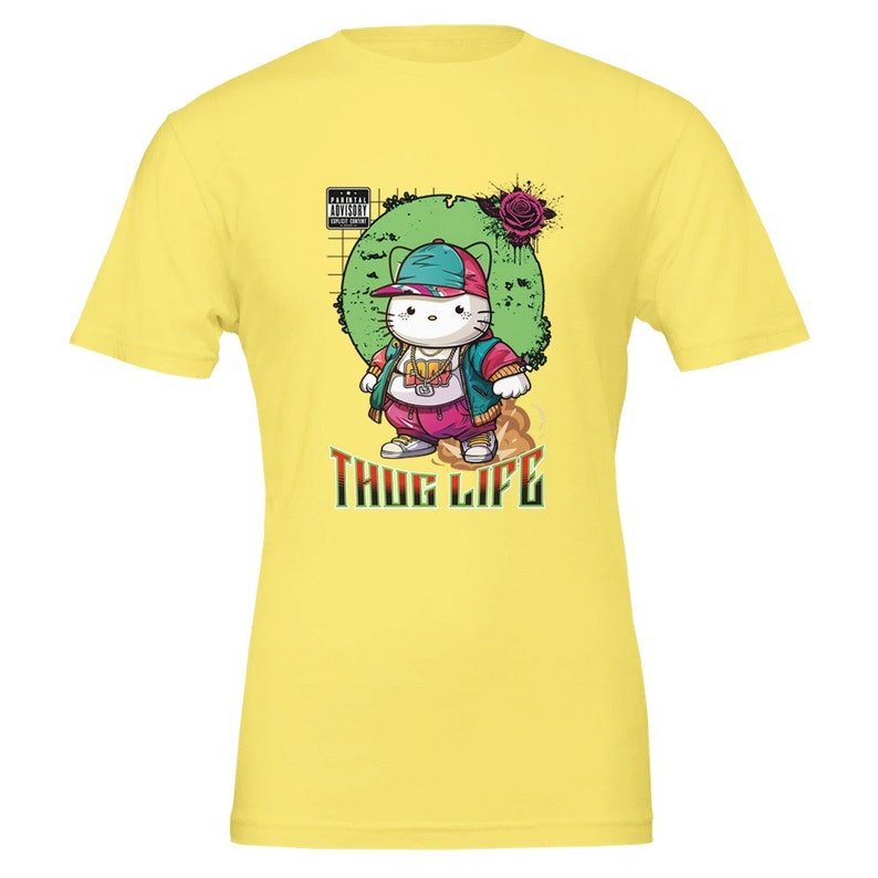 Thug Life Kitty Cat Kawaii Hello Kitty Premium uniseks T-shirt met ronde hals | Bella + canvas 3001 Yellow