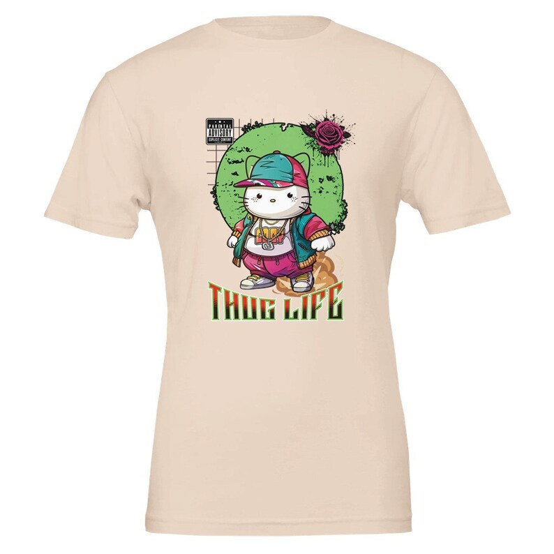 Thug Life Kitty Cat Kawaii Hello Kitty Premium uniseks T-shirt met ronde hals | Bella + canvas 3001 Soft Pink
